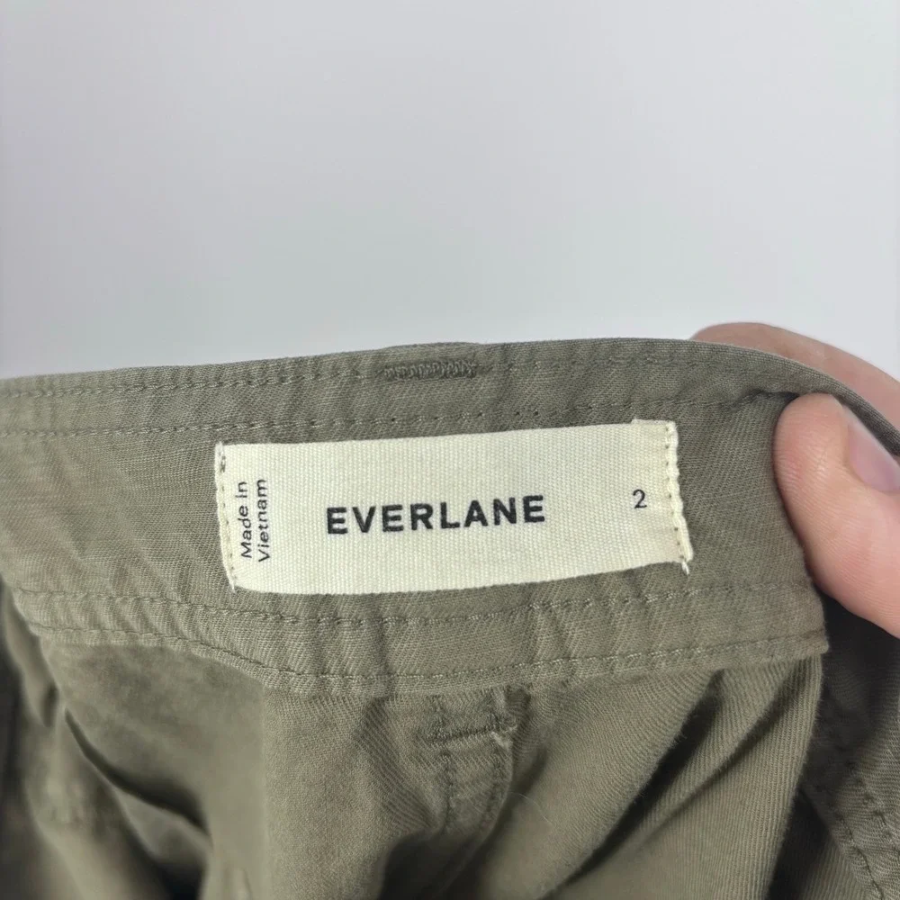 Everlane Fatigue Barrel Pant Womens 2 Olive Green Organic Cotton Linen Utility